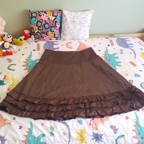 brown y2k boho bling ruffled a-line skirt - Picture 2 of 6